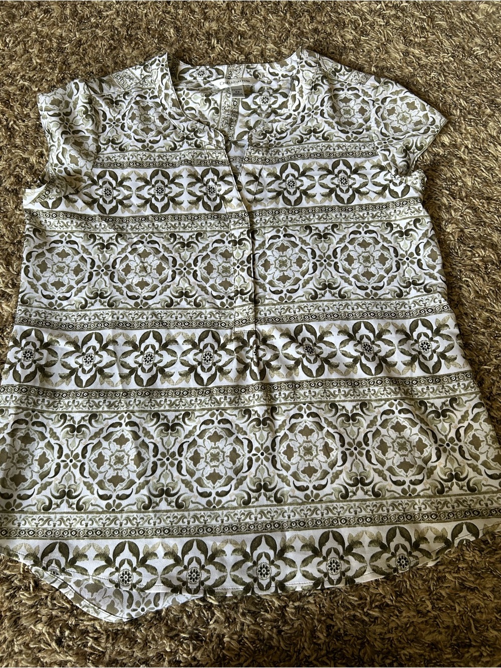 croft & barrow Olive and Cream Short-Sleeve Printed Tunic